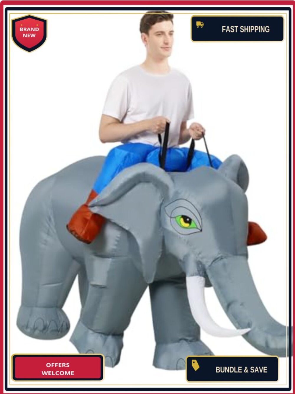 GOOSH Inflatable Elephant Costume Adult Halloween Cosplay Blow Up Polyester